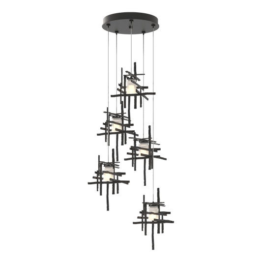 Tura 5-Light Frosted Glass Pendant - Black by Hubbardton Forge