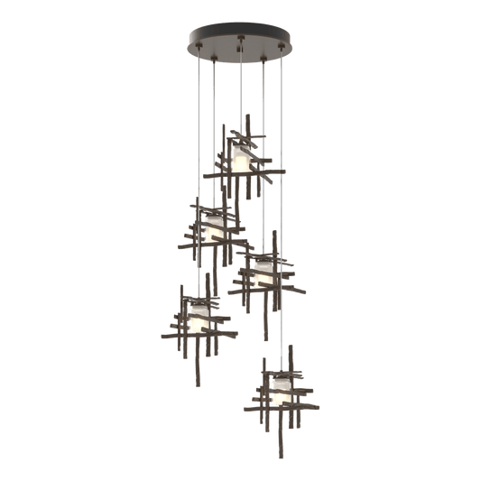 Tura 5-Light Frosted Glass Pendant - Bronze by Hubbardton Forge