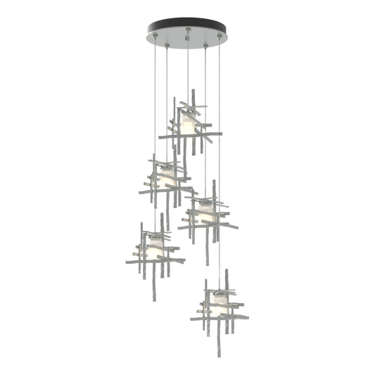 Tura 5-Light Frosted Glass Pendant - Vintage Platinum by Hubbardton Forge