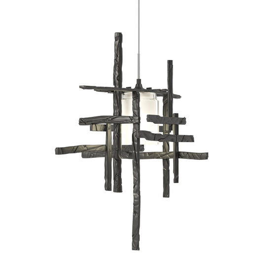 Tura Frosted Glass Low Voltage Mini Pendant - Black by Hubbardton Forge