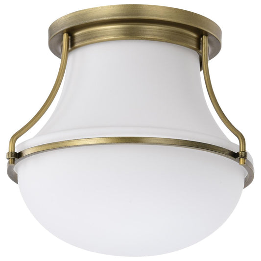 Valdora 1 Light Flush Mount - 10 Inches - Natural Brass Finish - White Opal Glass - Satco 60-7860