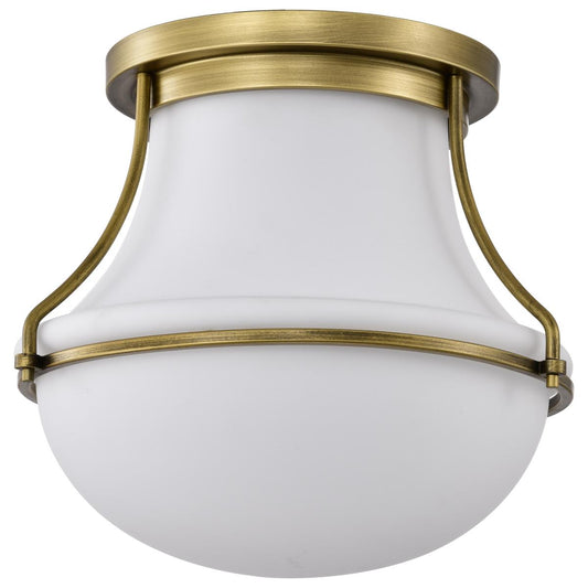 Valdora 1 Light Flush Mount - 14 Inches - Natural Brass Finish - White Opal Glass - Satco 60-7861
