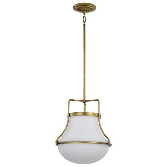 Valdora 1 Light Pendant - 14 Inches - Natural Brass Finish - White Opal Glass - Satco 60-7863