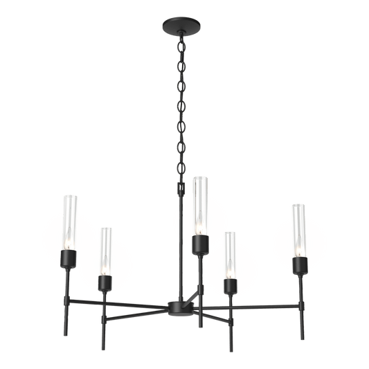 Vela 5-Arm Chandelier - Black - Clear Glass by Hubbardton Forge