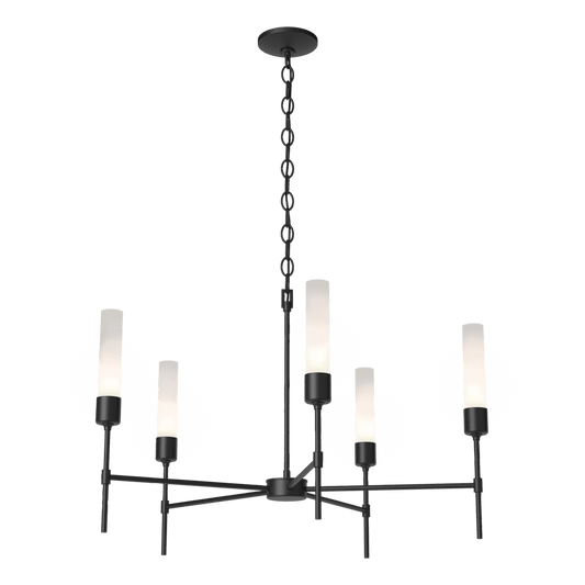 Vela 5-Arm Chandelier - Black - Frosted Glass by Hubbardton Forge