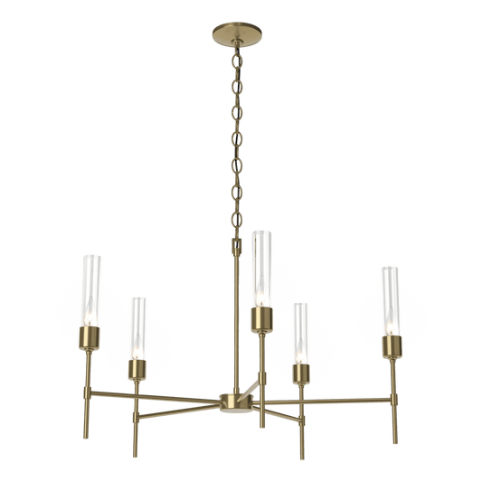 Vela 5-Arm Chandelier - Modern Brass - Clear Glass by Hubbardton Forge