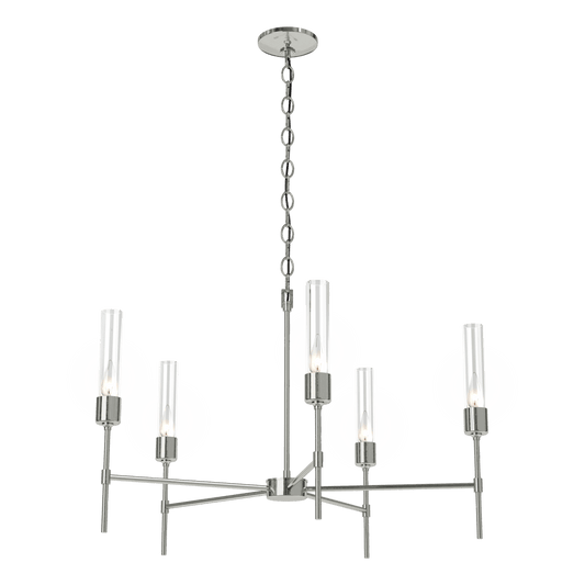 Vela 5-Arm Chandelier - Sterling - Clear Glass by Hubbardton Forge
