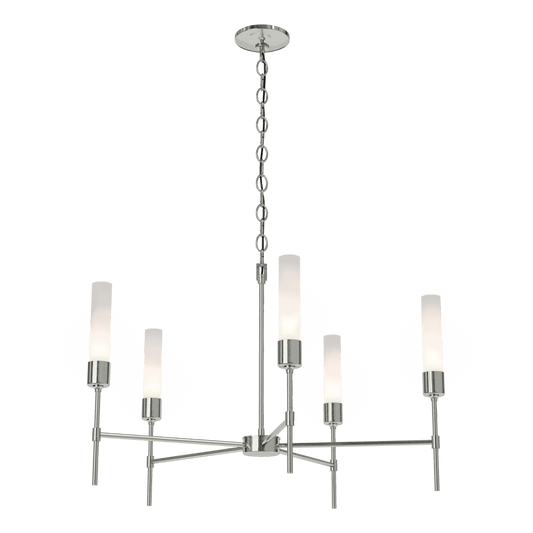 Vela 5-Arm Chandelier - Sterling - Frosted Glass by Hubbardton Forge