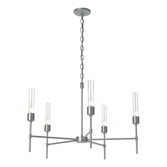 Vela 5-Arm Chandelier - Vintage Platinum - Clear Glass by Hubbardton Forge