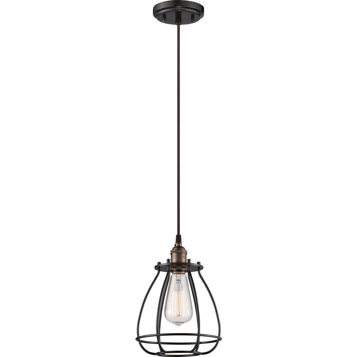 Vintage - 1 Light Caged Pendant - Rustic Bronze Finish - Satco 60-5501