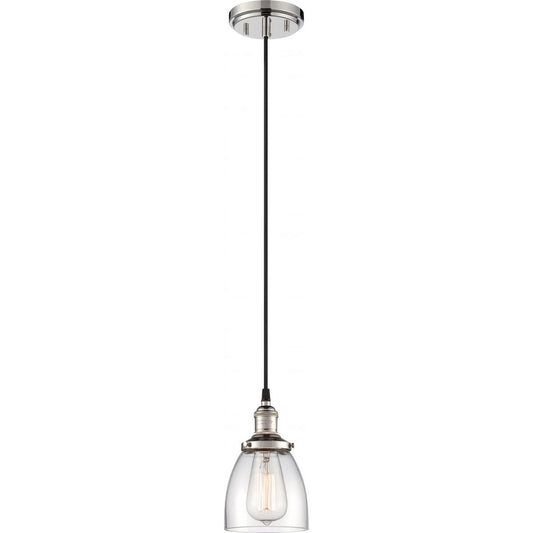 Vintage - 1 Light Pendant with Clear Glass - Polished Nickel Finish - Satco 60-5404