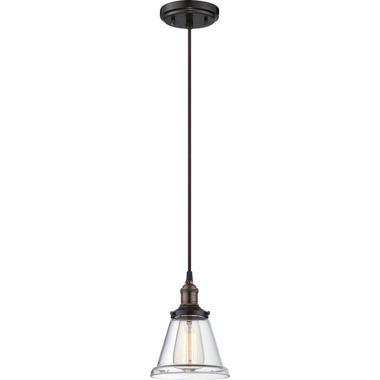 Vintage - 1 Light Pendant with Clear Glass - Rustic Bronze Finish - Satco 60-5502