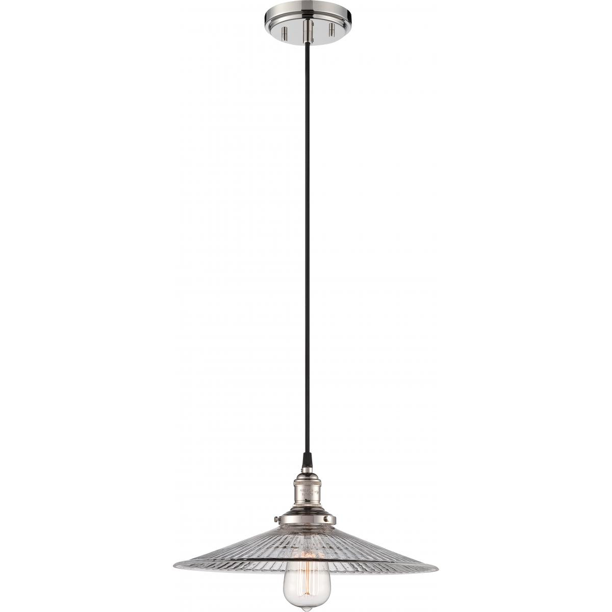 Vintage - 1 Light Pendant with Clear Ribbed Glass - Polished Nickel Finish - Satco 60-5416