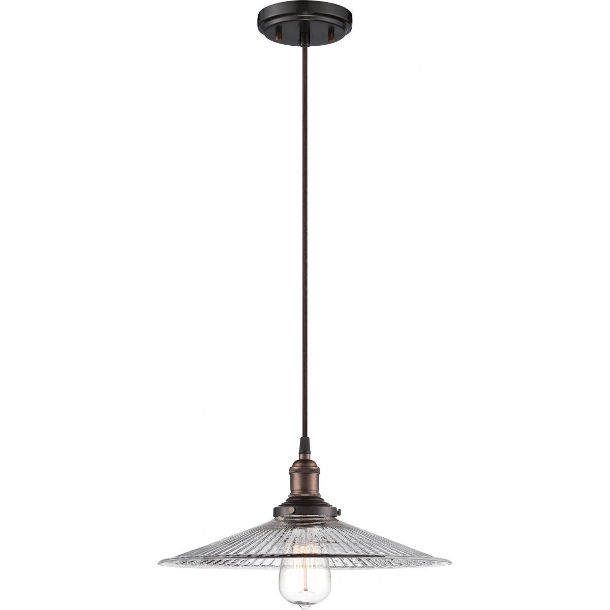 Vintage - 1 Light Pendant with Clear Ribbed Glass - Rustic Bronze Finish - Satco 60-5516