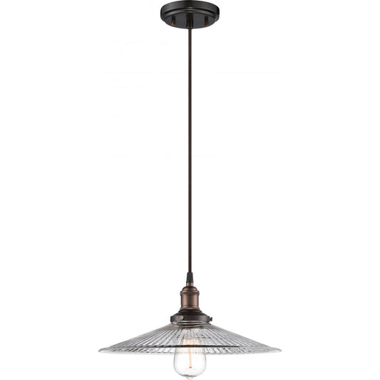 Vintage - 1 Light Pendant with Clear Ribbed Glass - Rustic Bronze Finish - Satco 60-5516