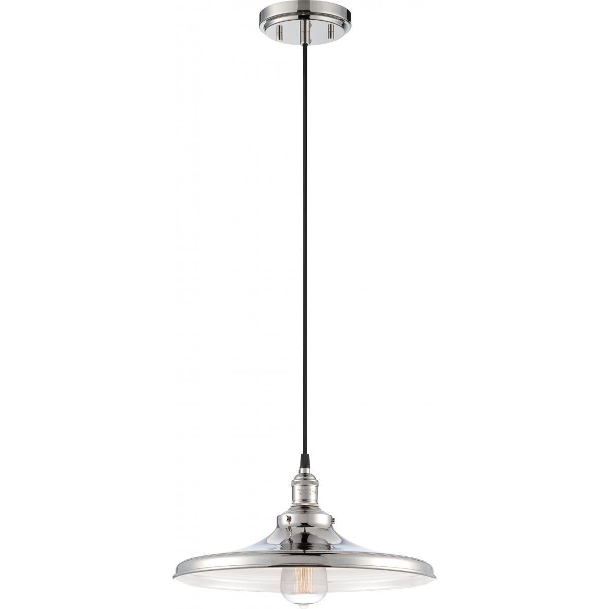 Vintage - 1 Light Pendant with Metal Shade - Polished Nickel Finish - Satco 60-5406