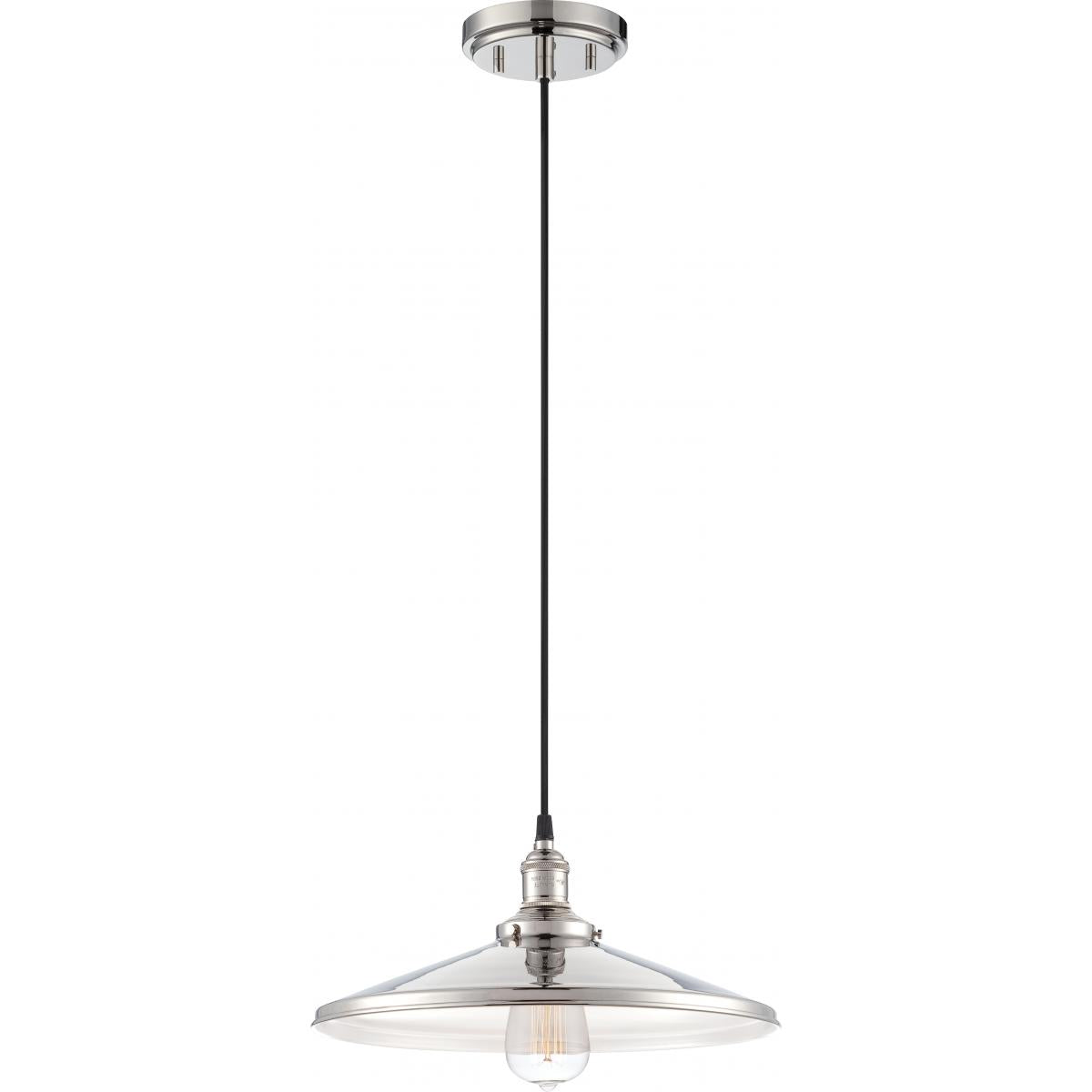 Vintage - 1 Light Pendant with Metal Shade - Polished Nickel Finish - Satco 60-5409