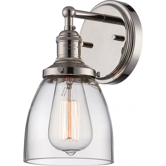 Vintage - 1 Light Sconce with Clear Glass - Polished Nickel Finish - Satco 60-5414