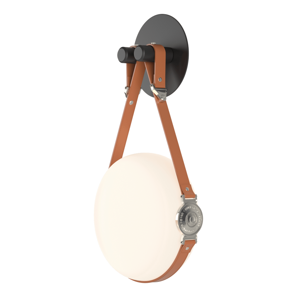 Derby LED Sconce - Polished Nickel Metal Accent - Leather Chestnut Accent by Hubbardton Forge