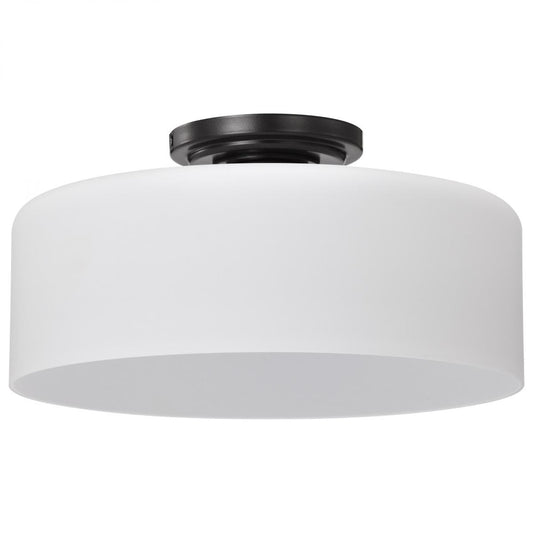 Warren - 13 Inch Semi Flush Mount - Gun Metal with Satin White Glass - Satco 60-8035