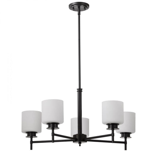 Warren - 28 Inch 5 Light Chandelier - Gun Metal with Satin White Glass - Satco 60-8038