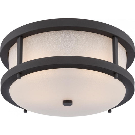 Willis - LED Flush with Antique White Glass - Textured Black Finish - Satco 62-653