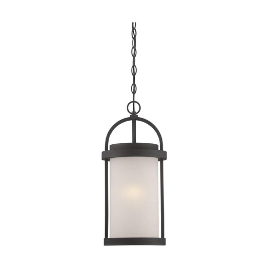 Willis - LED Hanging Lantern with Antique White Glass - Textured Black Finish - Satco 62-655