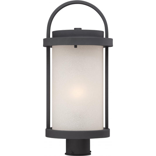 Willis - LED Post Lantern with Antique White Glass - Textured Black Finish - Satco 62-654