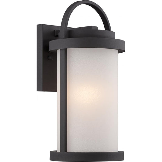 Willis - LED Small Wall Lantern with Antique White Glass - Textured Black Finish - Satco 62-651