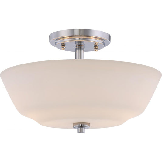 Willow - 2 Light Semi Flush with White Glass - Polished Nickel Finish - Satco 60-5806