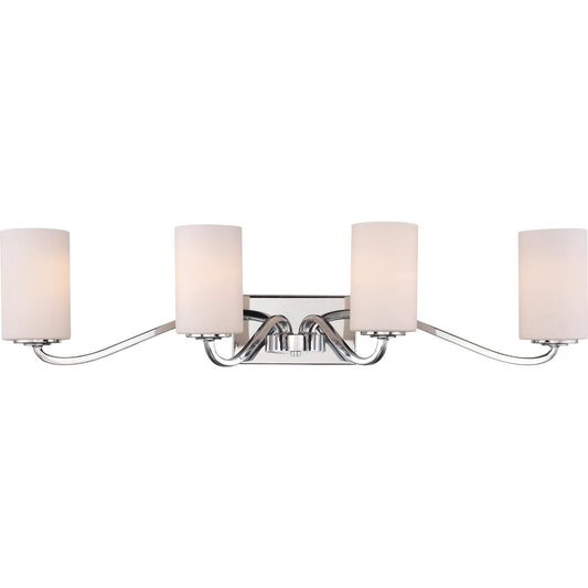 Willow - 4 Light Vanity with White Glass - Polished Nickel Finish - Satco 60-5871