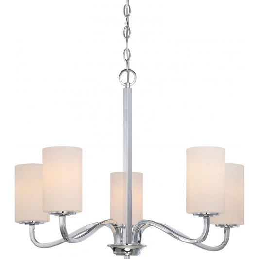 Willow - 5 Light Hanging with White Glass - Polished Nickel Finish - Satco 60-5805