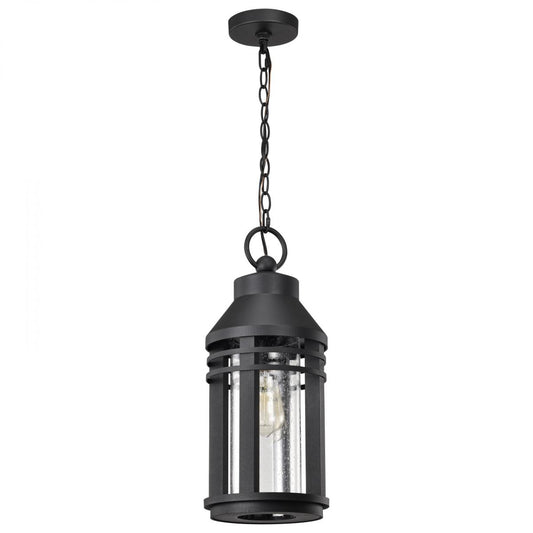 Wilton - 1 Light Hanging Lantern - Matte Black with Clear Seeded Glass - Satco 60-8104