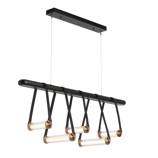 York Linear 5-Light LED Pendant - Antique Brass Metal Accent - Leather Black Accent by Hubbardton Forge