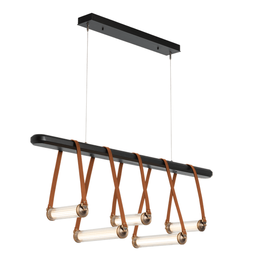 York Linear 5-Light LED Pendant - Antique Brass Metal Accent - Leather Chestnut Accent by Hubbardton Forge
