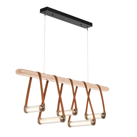 York Linear 5-Light LED Pendant - Antique Brass Metal Accent - Leather Chestnut Accent by Hubbardton Forge