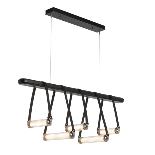 York Linear 5-Light LED Pendant - Polished Nickel Metal Accent - Leather Black Accent by Hubbardton Forge