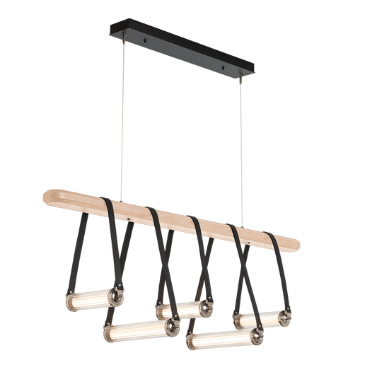 York Linear 5-Light LED Pendant - Polished Nickel Metal Accent - Leather Black Accent by Hubbardton Forge