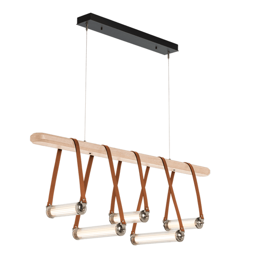 York Linear 5-Light LED Pendant - Polished Nickel Metal Accent - Leather Chestnut Accent by Hubbardton Forge